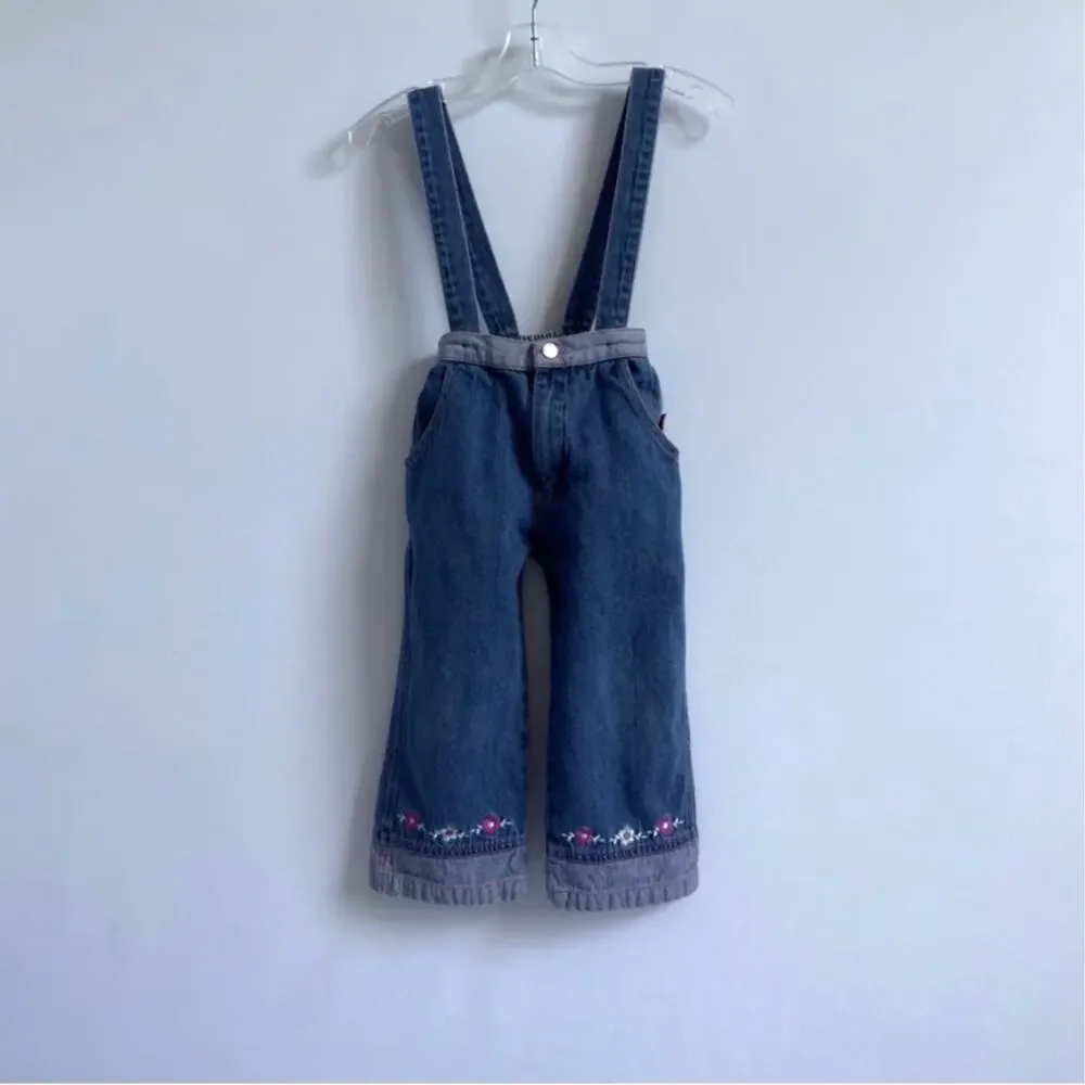 VINTAGE BABY Girl Bib Overalls Jeans w/ Suspenders BIBS Size 3T